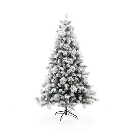 UTENSILIO 6 ft. Artificial Flocked Full Pine Christmas Tree with Pine Cones UT3278895